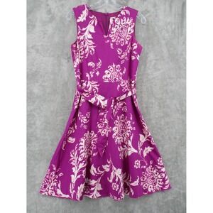 Amanda Smith Dress Womens Size 6 Petite Floral Belted Office Fit & Flare Pink